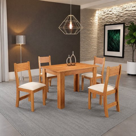 Conjunto Sala de Jantar 4 Lugares Retangular Tampo de MDP Tulipa
