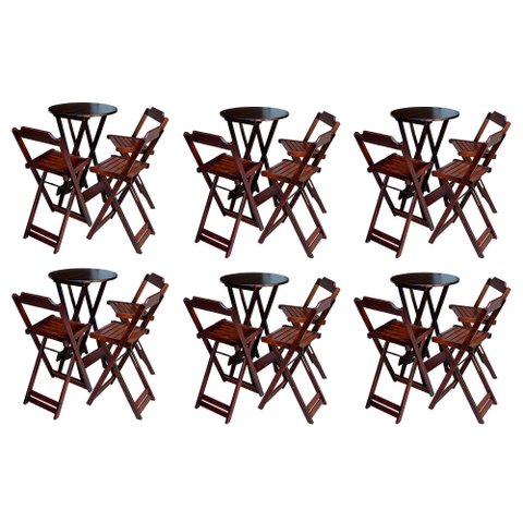 Kit 6 Jogos de Mesa Bistrô de Madeira Dobrável com 3 Banquetas - Imbuia