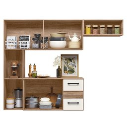 Cozinha Compacta Suspensa 7 pts 2 gavetas Carvalho/Off White Juliete Nicioli - 4