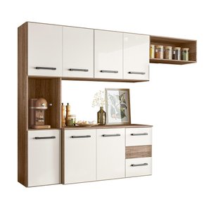 Cozinha Compacta Suspensa 7 pts 2 gavetas Carvalho/Off White Juliete Nicioli