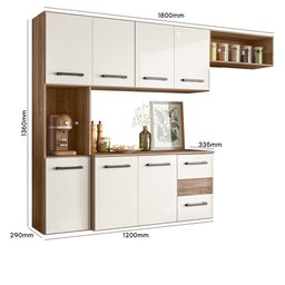Cozinha Compacta Suspensa 7 pts 2 gavetas Carvalho/Off White Juliete Nicioli - 3