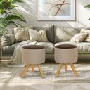 Ver imagem 1 de Kit Conjunto 02 Puff Duna Redondo Pé Palito Banqueta para Os Pés Decorativa Estofada(bege Claro/marr