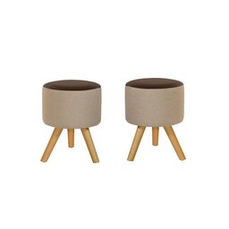 Kit Conjunto 02 Puff Duna Redondo Pé Palito Banqueta para Os Pés Decorativa Estofada(bege Claro/marr - 2