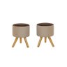 Kit Conjunto 02 Puff Duna Redondo Pé Palito Banqueta para Os Pés Decorativa Estofada(bege Claro/marr - 2