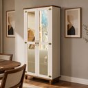 Ver imagem 3 de Kit Aparador Buffet 130cm com Cristaleira 2 Portas Vidro Alegra S05 Off White Nogueira - Lyam Decor