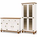 Ver imagem 2 de Kit Aparador Buffet 130cm com Cristaleira 2 Portas Vidro Alegra S05 Off White Nogueira - Lyam Decor