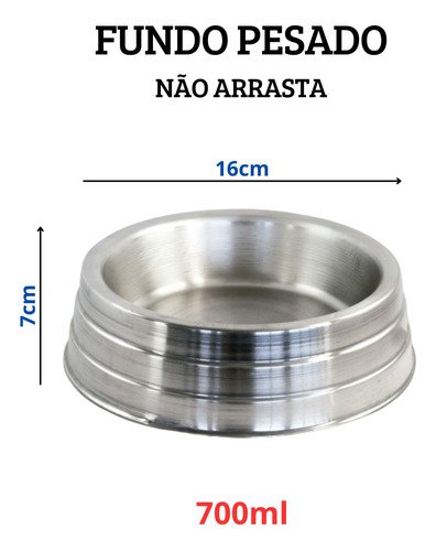 Kit 2 Comedouros Potes Ração Água Alumínio Pesado 700ml Jjb - 3