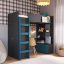 Ver imagem 1 de Cama Elevada Multifuncional com Armário e Escrivaninha Bi030 Infanto Grafite Azul Completa Móveis