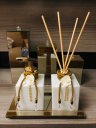 Ver imagem 1 de Kit Lavabo Sabonete Difusor Dourado Branco Cotonete Algodão