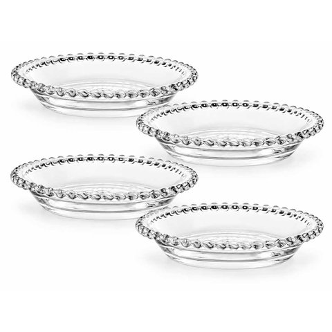 Kit 4 Pratos Cristal Sobremesa Pearl 14cm Transparente