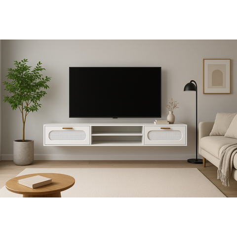 Rack Suspenso Santorini 180cm Design Moderno para Sala Televisão até 65 Cor Branco