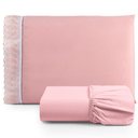Ver imagem 1 de Jogo de Lençol Solteiro 2 Pçs Basic Percal 180 Fios Lese Bordado Inglês - Rosa