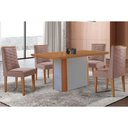 Ver imagem 1 de Sala Jantar Mesa Pietá Tampo Curvo 120cm+4 Cadeiras Dafne Madeira Naturale/off White - Capuccino/