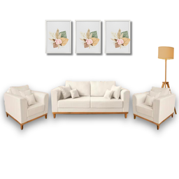 Conjunto de Sofá Beny 3 Peças Cru, 1 Sofá 1,80m e 2 Poltronas, Tecido Linho. - 1