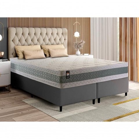 Cama Box Oxford Espuma King 193x203 Cinza King House
