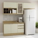 Ver imagem 1 de Cozinha Modulada 5 Peças 2 Aéreos 1 Balcão 120cm com Rodapé e Tampo Bege/Nature
