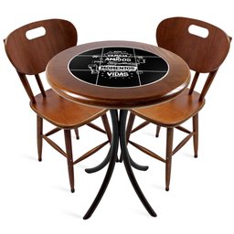 Cj Mesa Madeira Azulejo 60cm - Bistrô Fixa 78cm + 2 Cadeiras 43 - Natural - Família e Amigos - 1