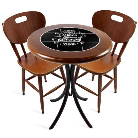 Cj Mesa Madeira Azulejo 60cm - Bistrô Fixa 78cm + 2 Cadeiras 43 - Natural - Família e Amigos