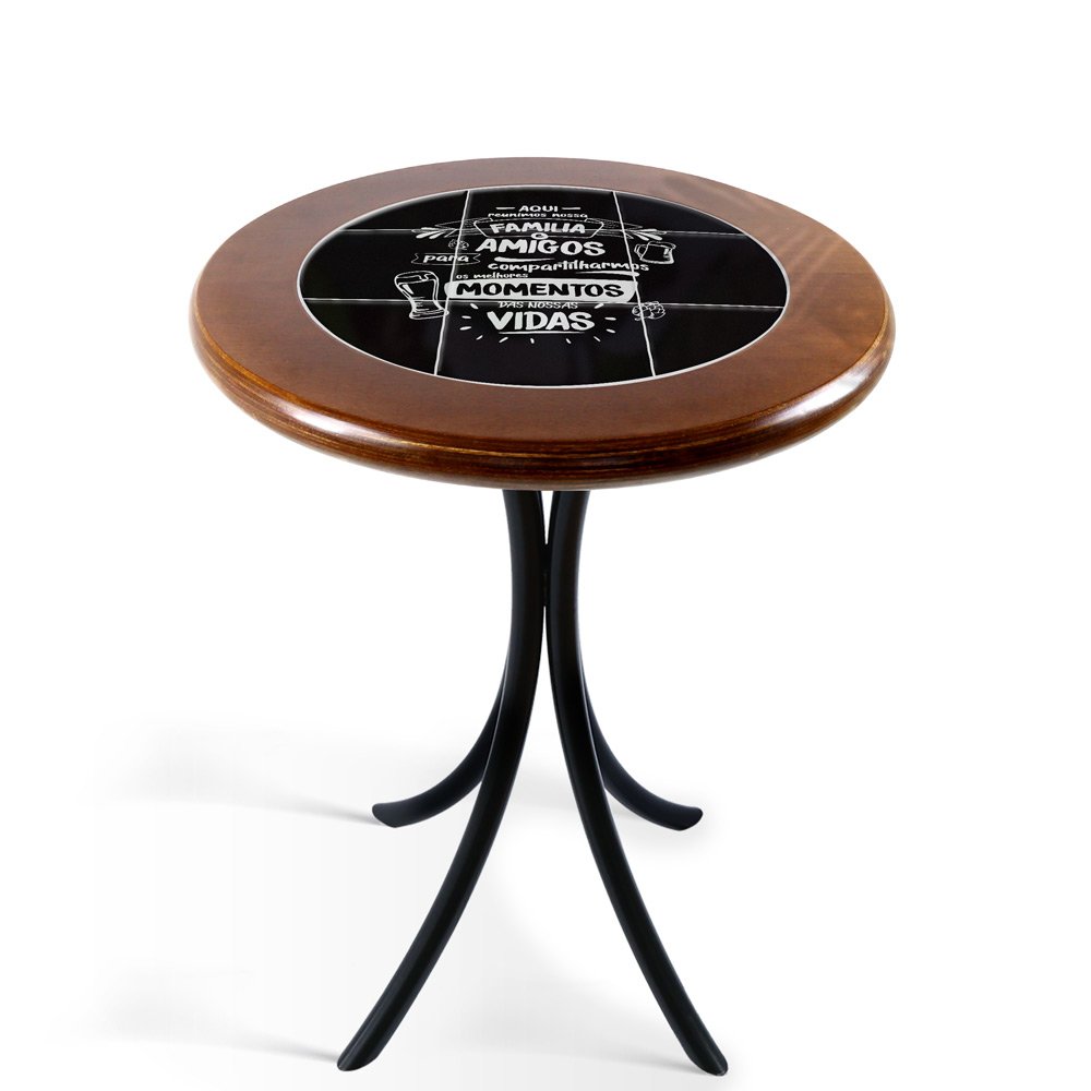 Cj Mesa Madeira Azulejo 60cm - Bistrô Fixa 78cm + 2 Cadeiras 43 - Natural - Família e Amigos - 2