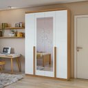 Ver imagem 1 de Guarda Roupa Solteiro Ambiente Alonzo 4 Portas Amêndoa Clean Branco com Espelho - Lopas