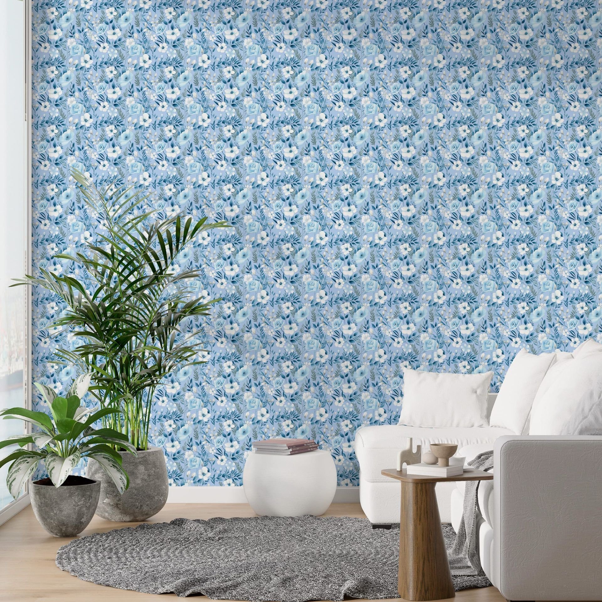 Papel de Parede Adesivo Dusty Blue Flowers 3 - 1