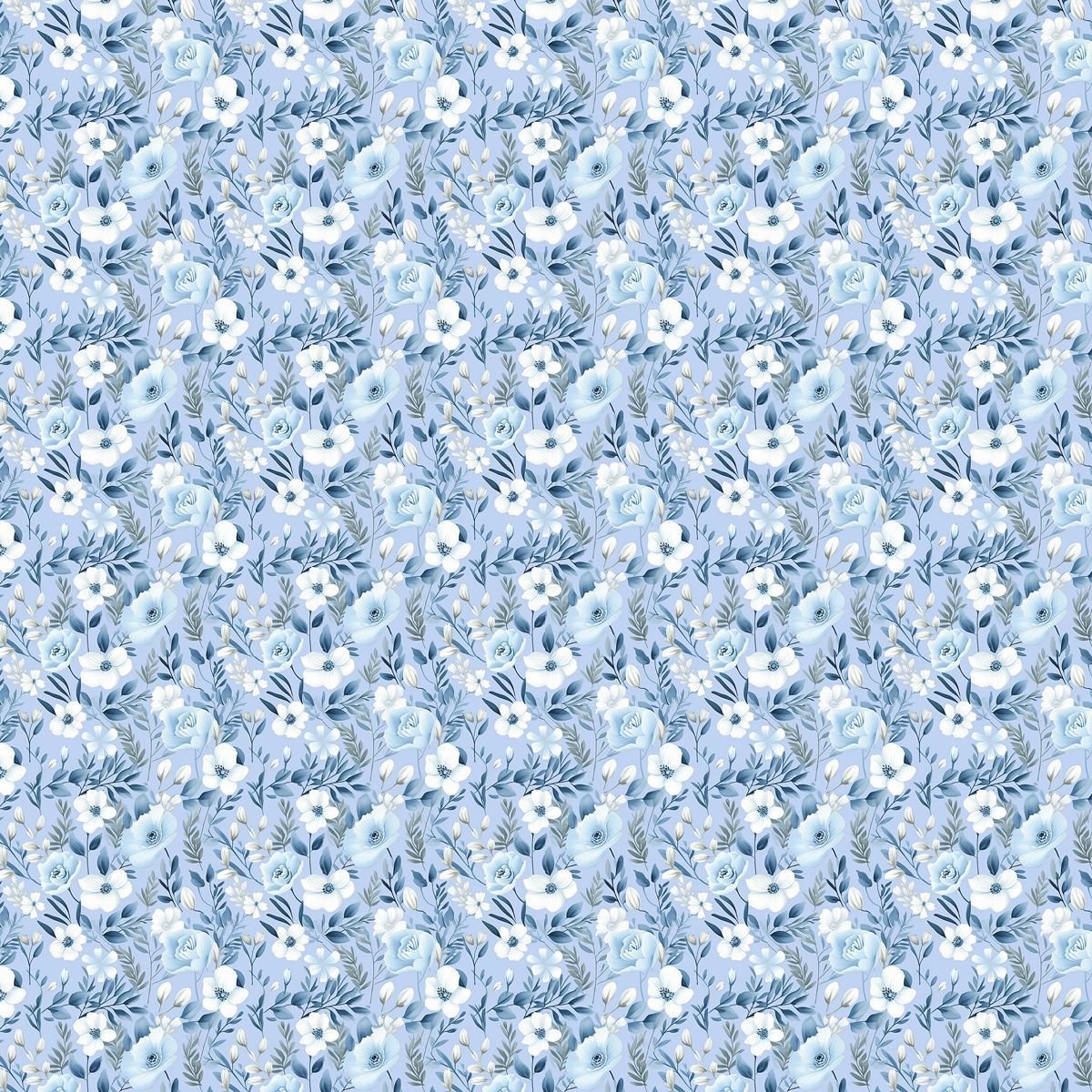 Papel de Parede Adesivo Dusty Blue Flowers 3 - 2