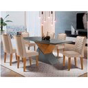 Ver imagem 1 de Mesa Aster 180 Tampo Em Mdf Canto Reto Com 6 Cadeiras Liz Moderna Creme, Grafite E Imbuia