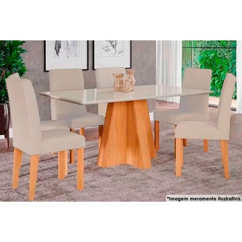 Mesa Sala Maitê 160 + 6 Cad Maia Cinamomo/Bege Cimol