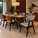 Ver imagem 4 de Kit 4 Cadeira Sala Jantar Madeira Maciça Linho Hélen Facto Ocre:Cinza Linho/Castanho