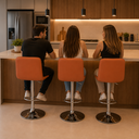 Ver imagem 6 de Kit 3 Banquetas Altas Giratórias Reguláveis Bar Cozinha Marrom Prata