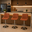 Ver imagem 3 de Kit 3 Banquetas Altas Giratórias Reguláveis Bar Cozinha Marrom Prata