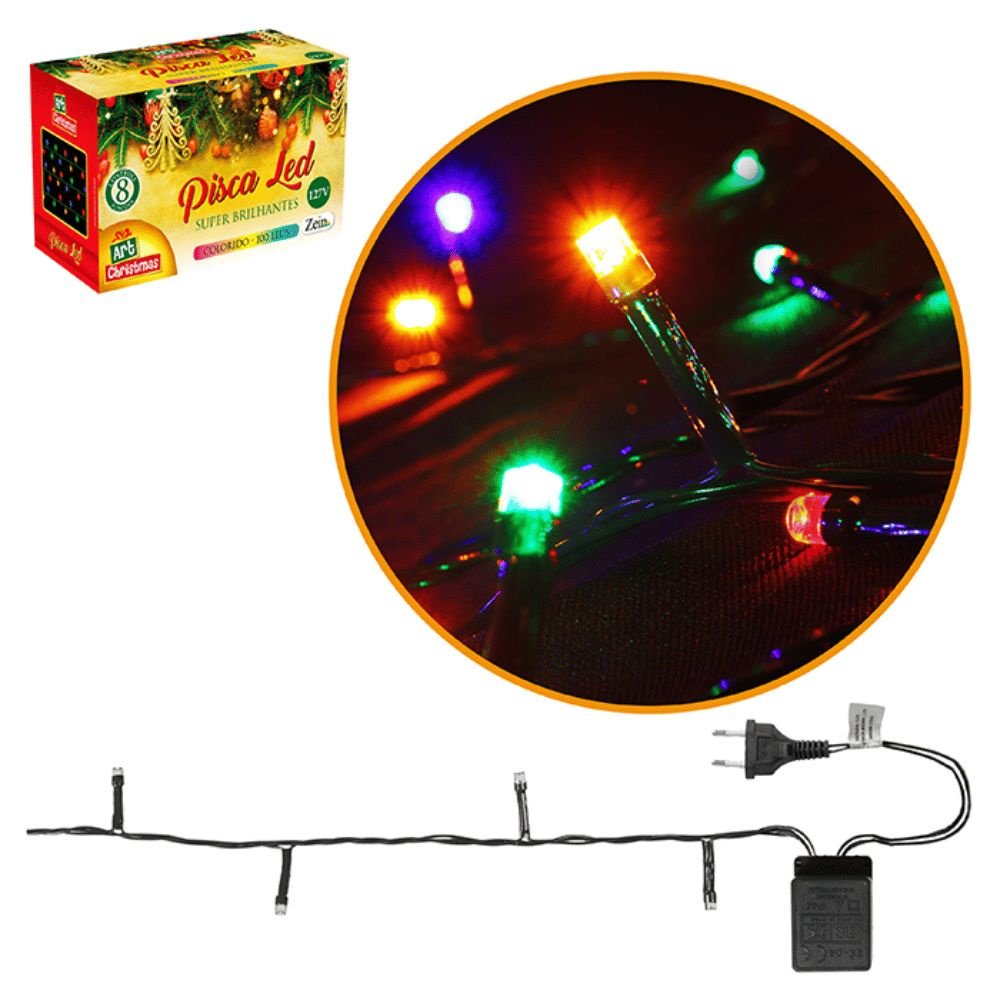 Kit 3 Pisca Pisca 100 Leds Colorido 8m Fio Verde - 127v - 1