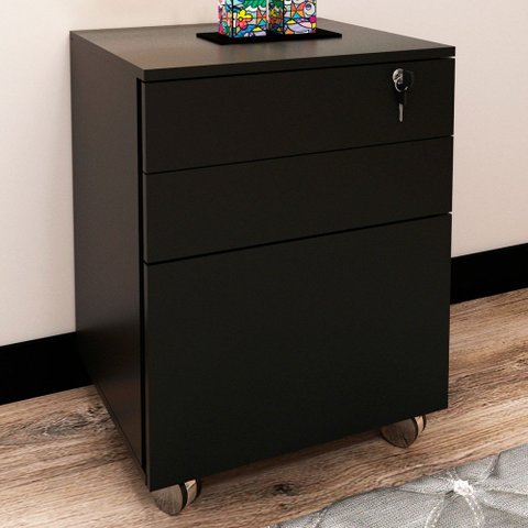Gaveteiro com Rodízios 3 Gavetas com Chave Me4148 Preto - Tecno Mobili