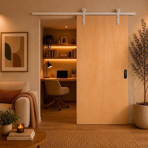 Porta Correr Lisa Mescla Trilho Aparente Concha 82x210cm Esquerdo Marrom Rodam