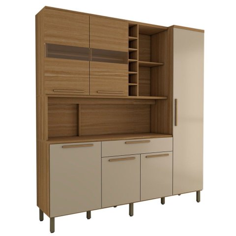 Cozinha Compacta Vanguardia 6 Portas 1 Gaveta 100% Mdf com Vidro Amêndoa/off White - Panorama Móveis