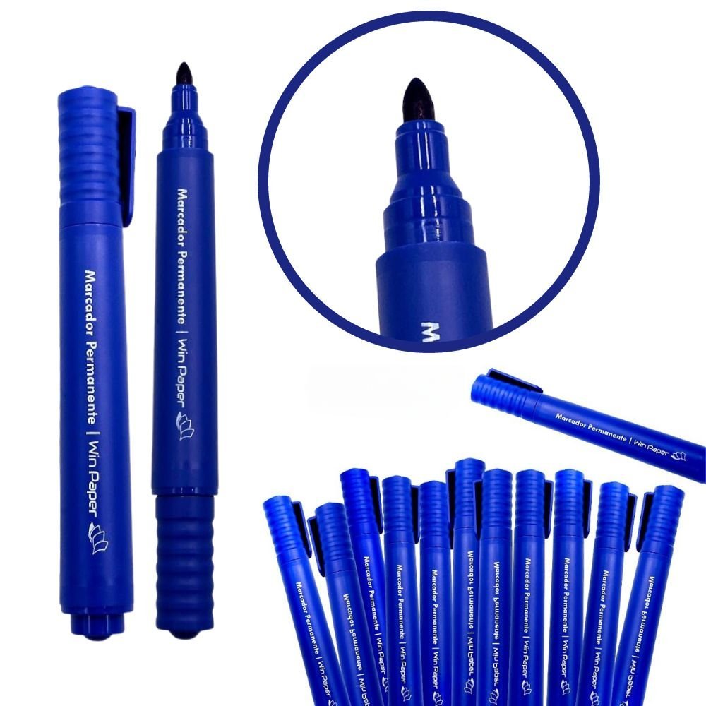 Kit com 12 Canetas Azul Marcador Permanente Retroprojetor - 1
