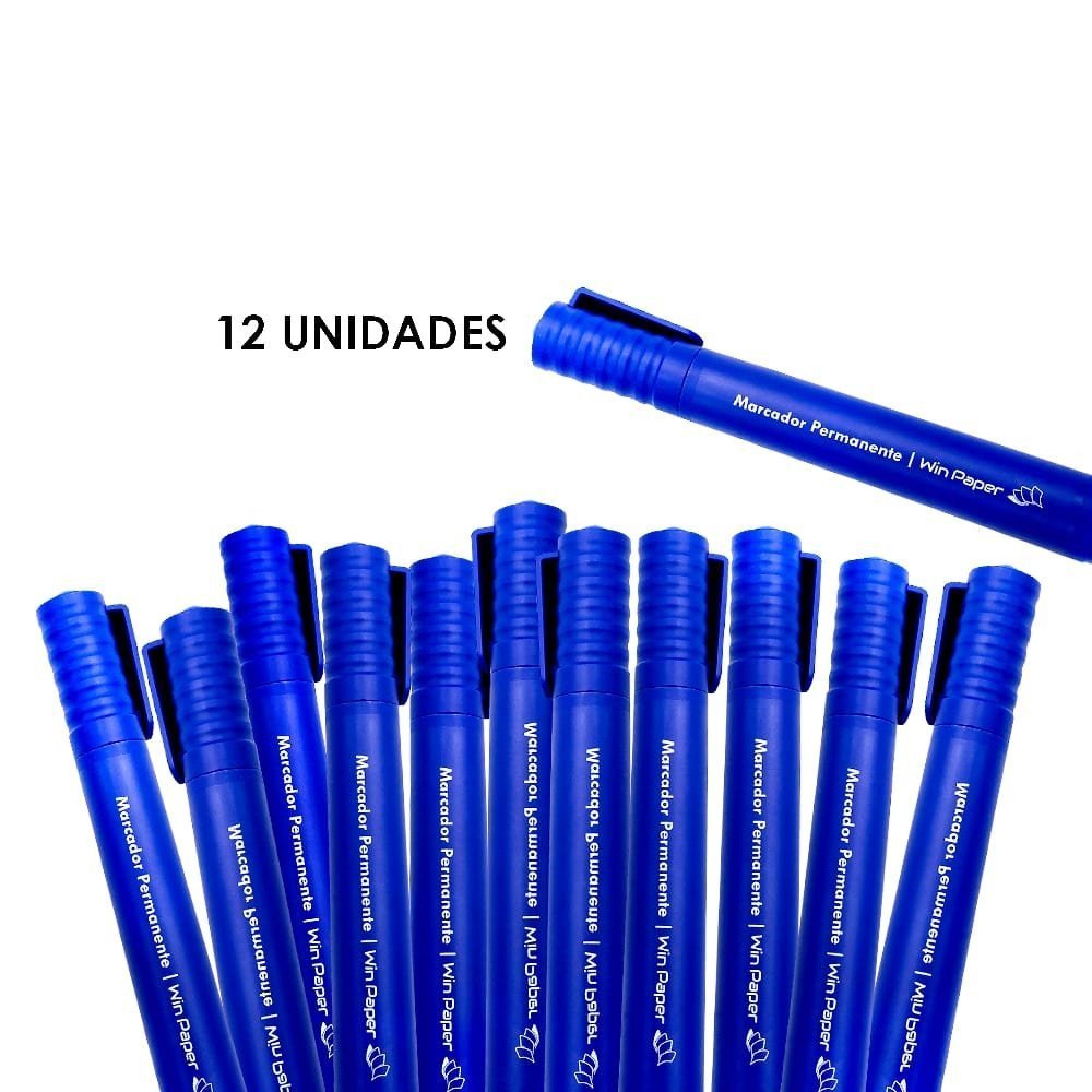 Kit com 12 Canetas Azul Marcador Permanente Retroprojetor - 2