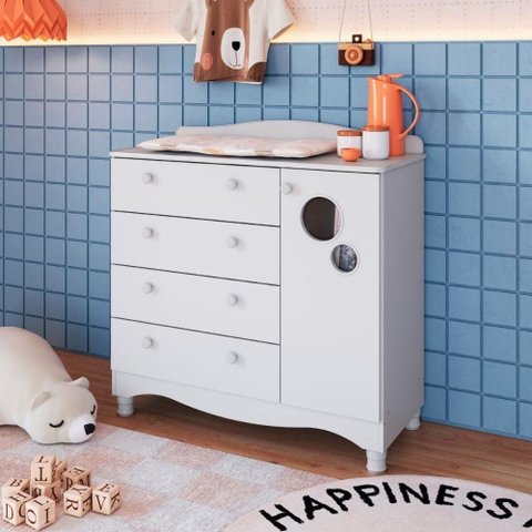Cômoda Infantil Encanto 4 Gavetas MDP Puxador Plástico Branco Dalla Costa Móveis 93cm
