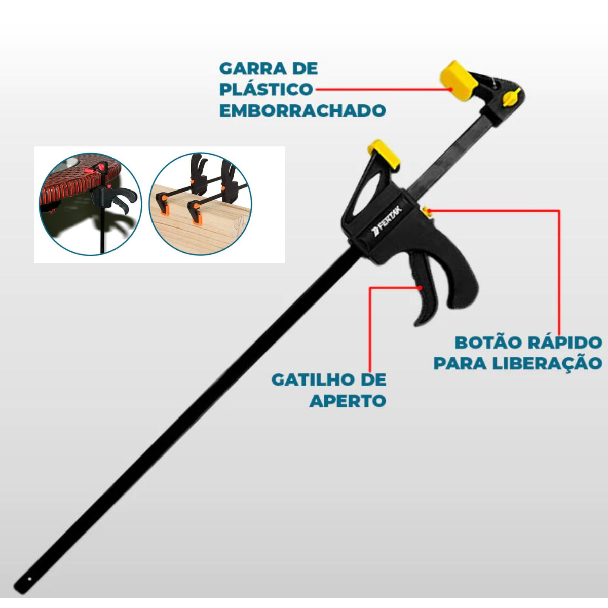 Kit Jogo com 2 Grampos Tipo Sargento de Aperto Rápido 18 Pol 450mm para Marcenaria - 2