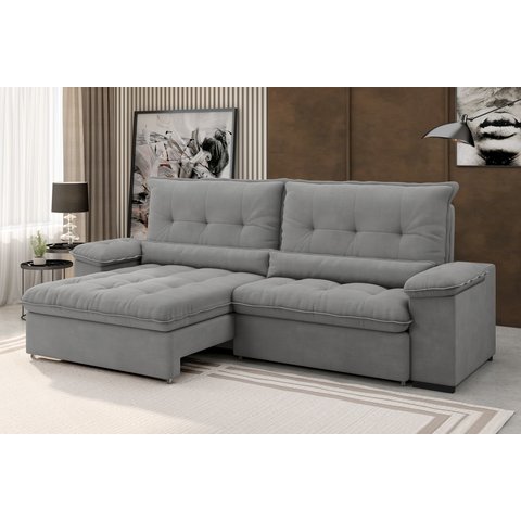 Sofá Arezzo Retrátil/reclinável 4lugares Suede Cinza 2,15m - Xflex