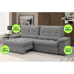 Sofá Arezzo Retrátil/reclinável 4lugares Suede Cinza 2,15m - Xflex - 2