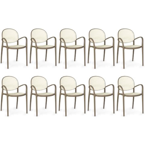 Kit 10 Cadeiras de Jantar Roma com Braço para Sala e Cozinha - Branco/cinza Escuro