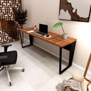 Ver imagem 1 de Mesa Escrivaninha 1,80m X 0,60m Pés Metal 100% Mdf F5 Cor:nogal com Preto