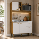 Ver imagem 1 de Cozinha Compacta 120cm 4 Portas 1 Gaveta com Armário e Balcão Azaleia Mel/Branco - Mademóvel