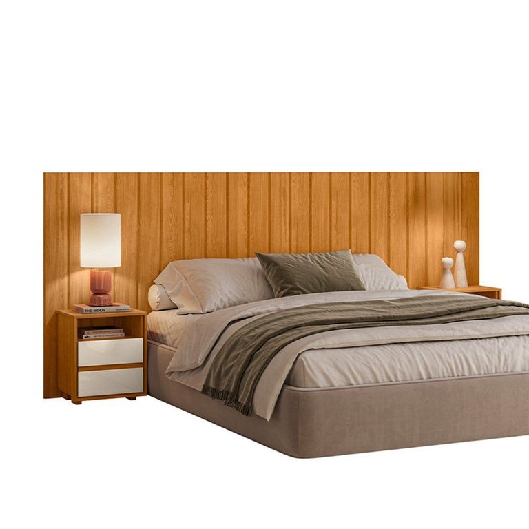 Cabeceira Casal Extensível Frida com 2 Mesas de Apoio - 7 Decor Cinamomo e Off White Cabeceira Casal Extensível Frida com 2 Mesas de Apoio - 7 Decor Cinamomo e Off White