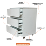 Mesa de Cabeceira com Rodinhas 3 Gavetas Mdf 15mm Brancotx - 3