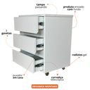 Ver imagem 3 de Mesa de Cabeceira com Rodinhas 3 Gavetas Mdf 15mm Brancotx