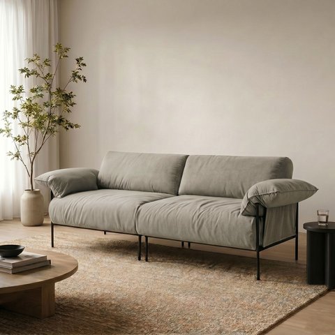 Sofá Living Modular Industrial 2 Lugares Basileia 240cm Yescasa Veludo Tx Bege Castor