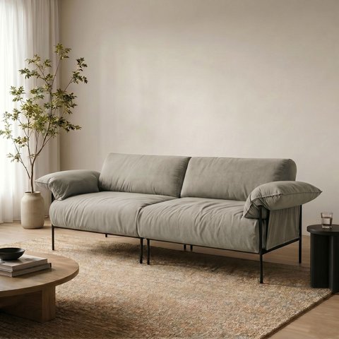 Sofá Living Modular Industrial 2 Lugares Basileia 240cm Yescasa Veludo Tx Bege Castor