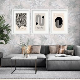 Kit 3 Quadros Grandes Bauhaus Ausstellung Collection 60x48cm:moldura Branca - 1